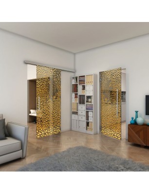 Pendeltür - Fineprint Model 016 Gold auf Grauglas
