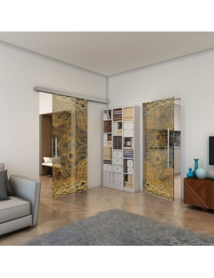 Pendeltür - Fineprint Model 030 Gold auf Grauglas