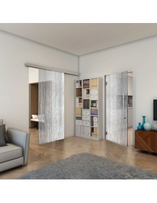 Pendeltür - Fineprint Model 050 Weiss auf Grauglas