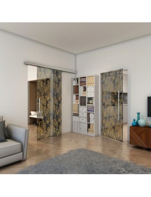 Pendeltür - Fineprint Model 077 Gold auf Grauglas