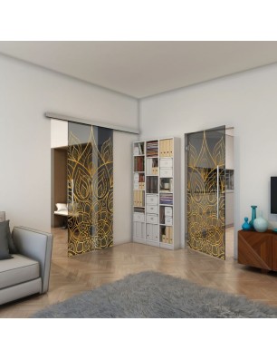 Pendeltür - Fineprint Model 089 Gold auf Grauglas