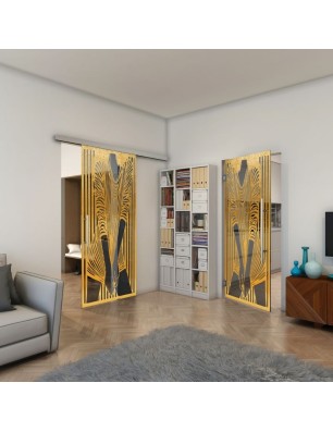 Pendeltür - Fineprint Model 097 Gold auf Grauglas