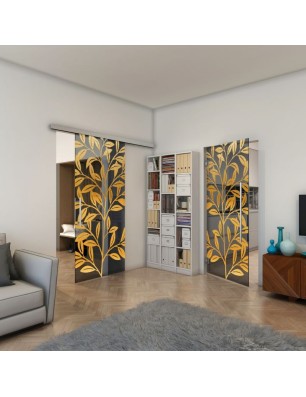 Pendeltür - Fineprint Model 099 Gold auf Grauglas
