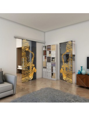 Pendeltür - Fineprint Model 106 Gold auf Grauglas