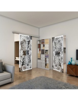 Pendeltür - Fineprint Model 108 Weiss auf Grauglas