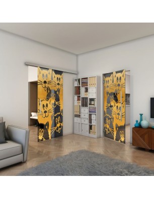 Pendeltür - Fineprint Model 115 Gold auf Grauglas