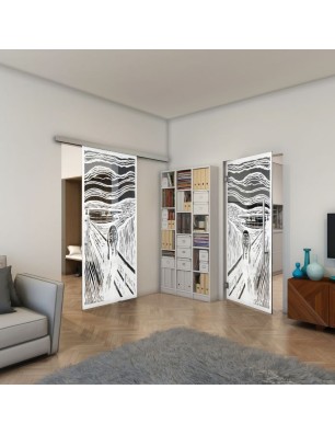 Pendeltür - Fineprint Model 133 Weiss auf Grauglas