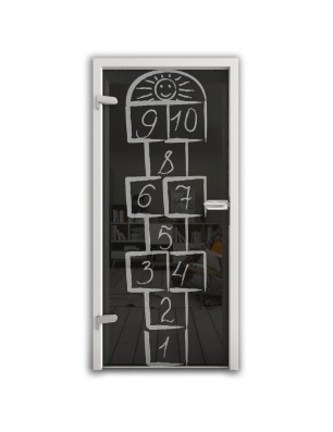 Ganzglastür Hopscotch Gelasert Auf Grauglas
