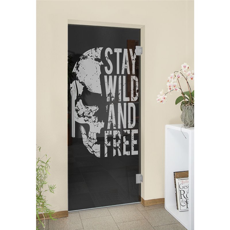Pendeltür Wild and Free Gelasert Auf Grauglas Pendeltür Wild and Free Gelasert Auf Grauglas