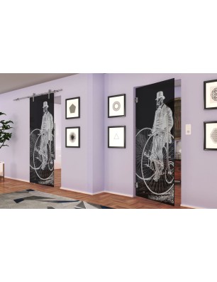 Pendeltür Vintage Bike Gelasert Auf Grauglas