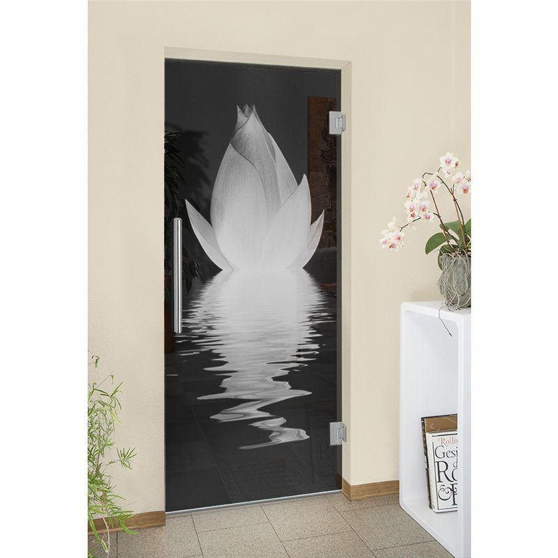 Pendeltür Lotus Gelasert Auf Grauglas Pendeltür Lotus Gelasert Auf Grauglas