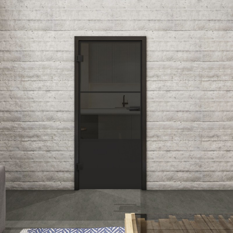 Ganzglastür Loft Schwarzlack 33 Auf Grauglas