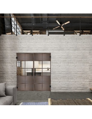Pendeltür Loft Rosteisen Genietet 28 Auf Klarglas