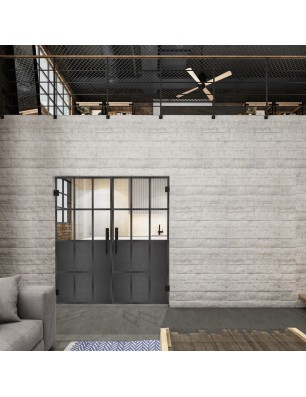 Pendeltür Loft Schwarzeisen Genietet 22 Auf Klarglas