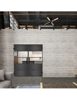 Pendeltür Loft Schwarzeisen Genietet 25 Auf Klarglas