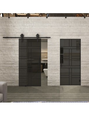 Pendeltür Loft Schwarzlack 13 Auf Grauglas-modernes Zuhause