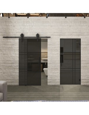 Pendeltür Loft Schwarzlack 20 Auf Grauglas-modernes Zuhause