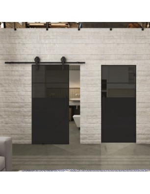 Pendeltür Loft Schwarzlack 22 Auf Grauglas-modernes Zuhause
