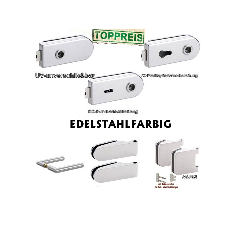 Glastürbeschlag OLIVER  SET  - Edelstahlfarbig