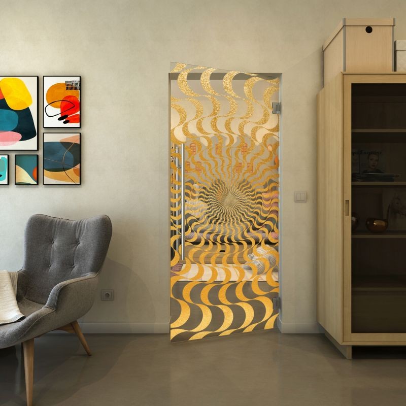 Pendeltür - Fineprint Modell 044 Gold auf Klarglas