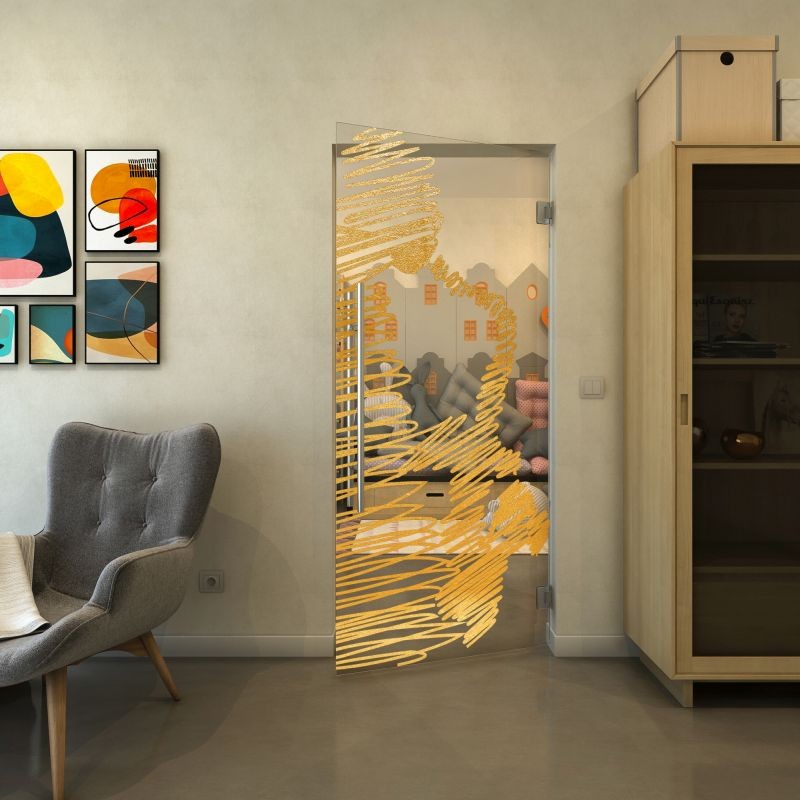 Pendeltür - Fineprint Modell 106 Gold auf Klarglas