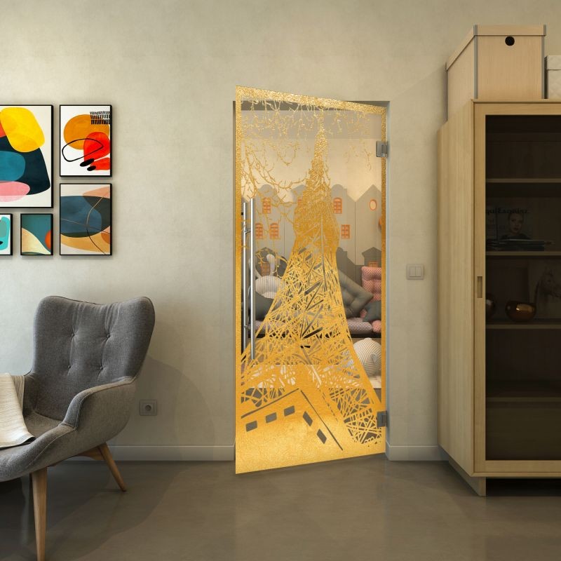Pendeltür - Fineprint Modell 132 Gold auf Klarglas
