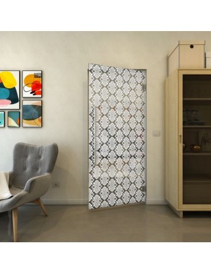 Pendeltür - Fineprint Model 002 Weiss auf Grauglas