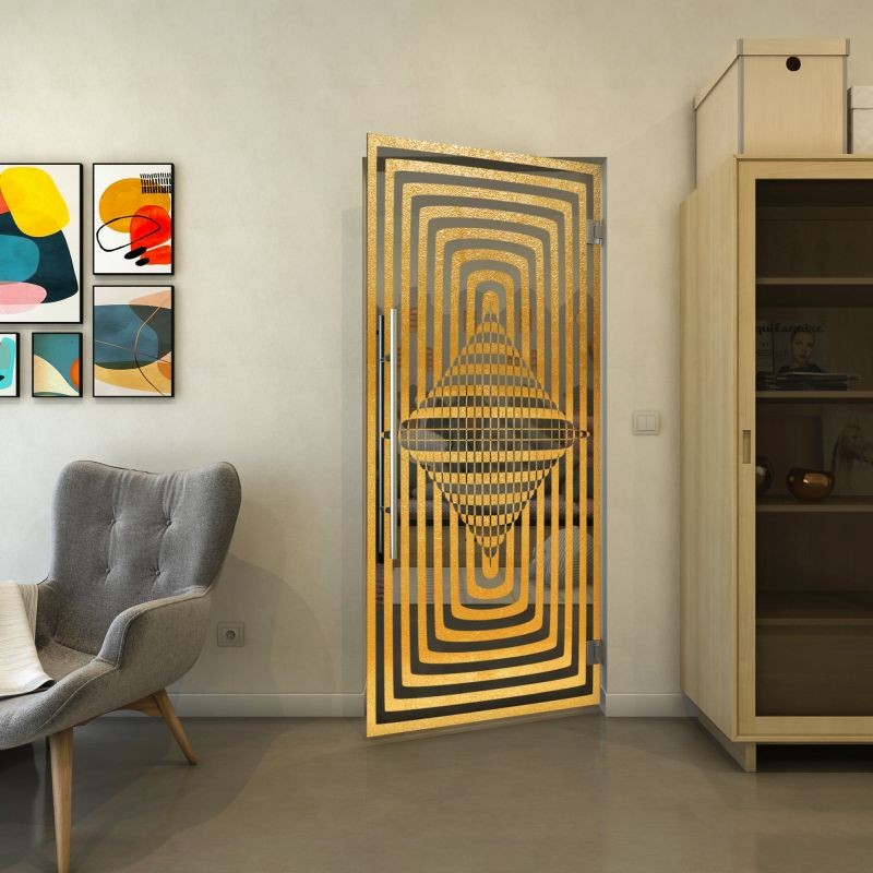 Pendeltür - Fineprint Modell 014 Gold auf Grauglas
