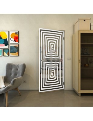 Pendeltür - Fineprint Model 014 Weiss auf Grauglas