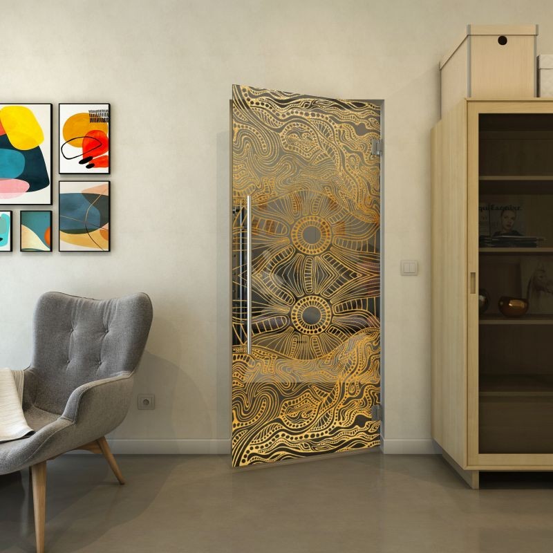 Pendeltür - Fineprint Modell 030 Gold auf Grauglas