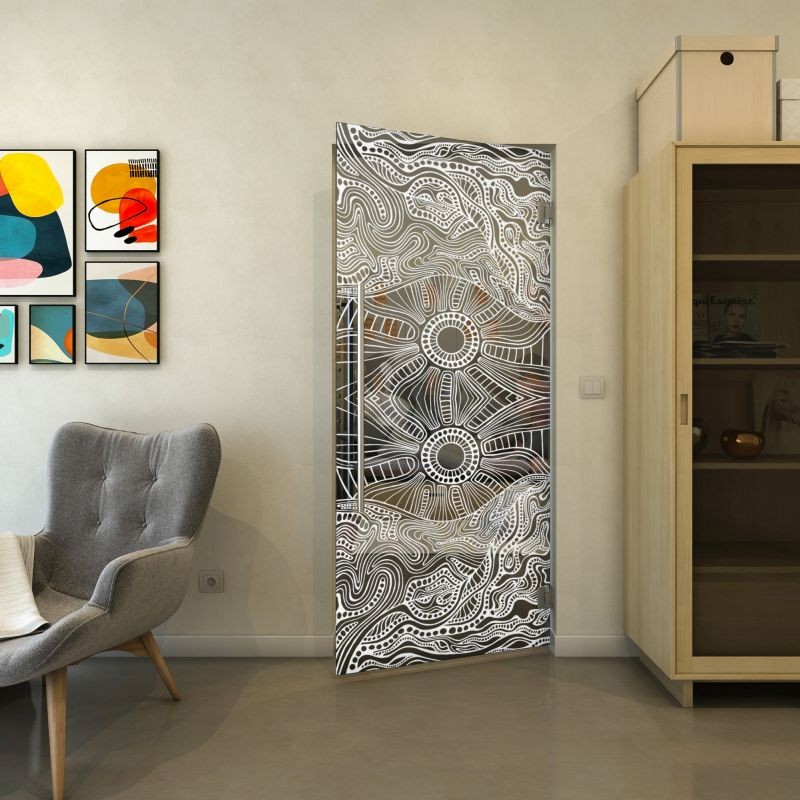 Pendeltür - Fineprint Modell 030 Weiss auf Grauglas