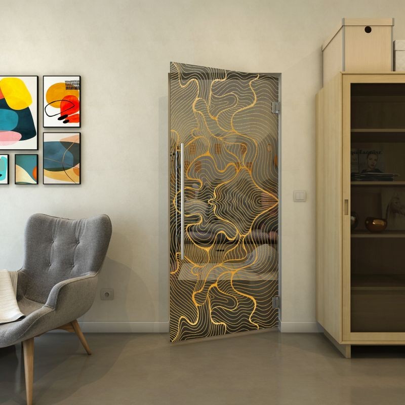 Pendeltür - Fineprint Modell 049 Gold auf Grauglas