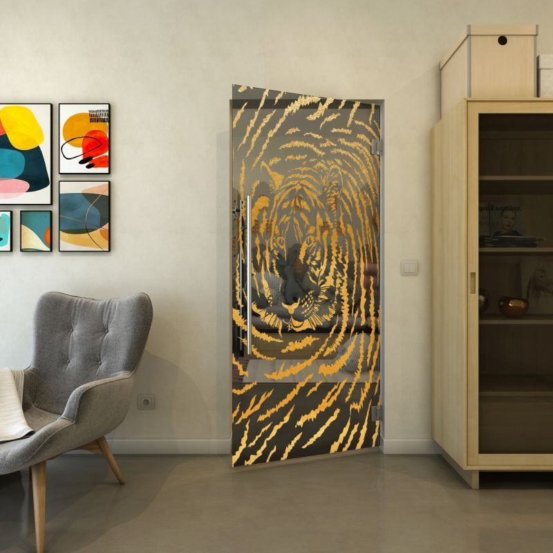 Pendeltür - Fineprint Modell 057 Gold auf Grauglas