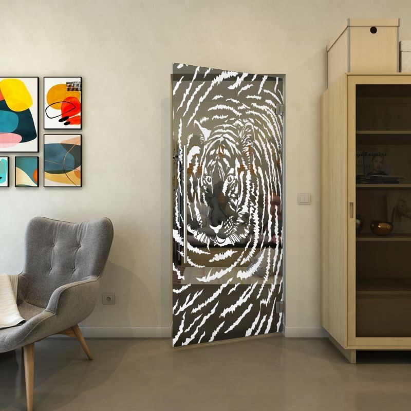 Pendeltür - Fineprint Modell 057 Weiss auf Grauglas