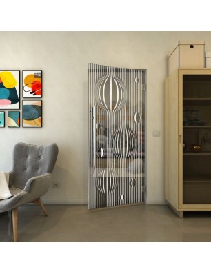 Pendeltür - Fineprint Model 060 Weiss auf Grauglas