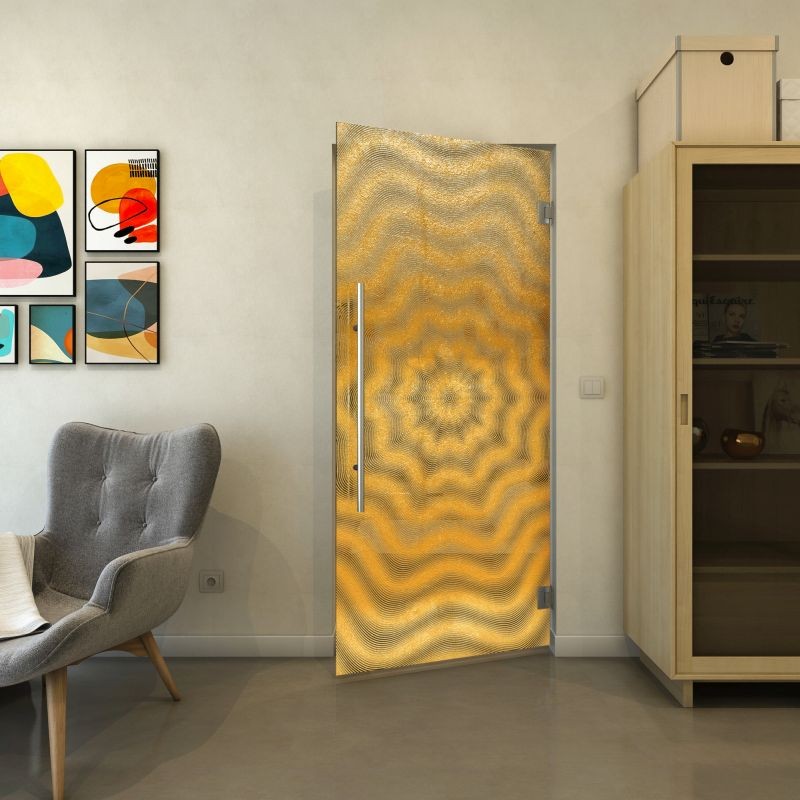 Pendeltür - Fineprint Modell 064 Gold auf Grauglas