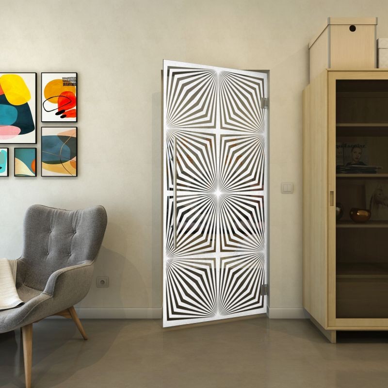 Pendeltür - Fineprint Modell 069 Weiss auf Grauglas