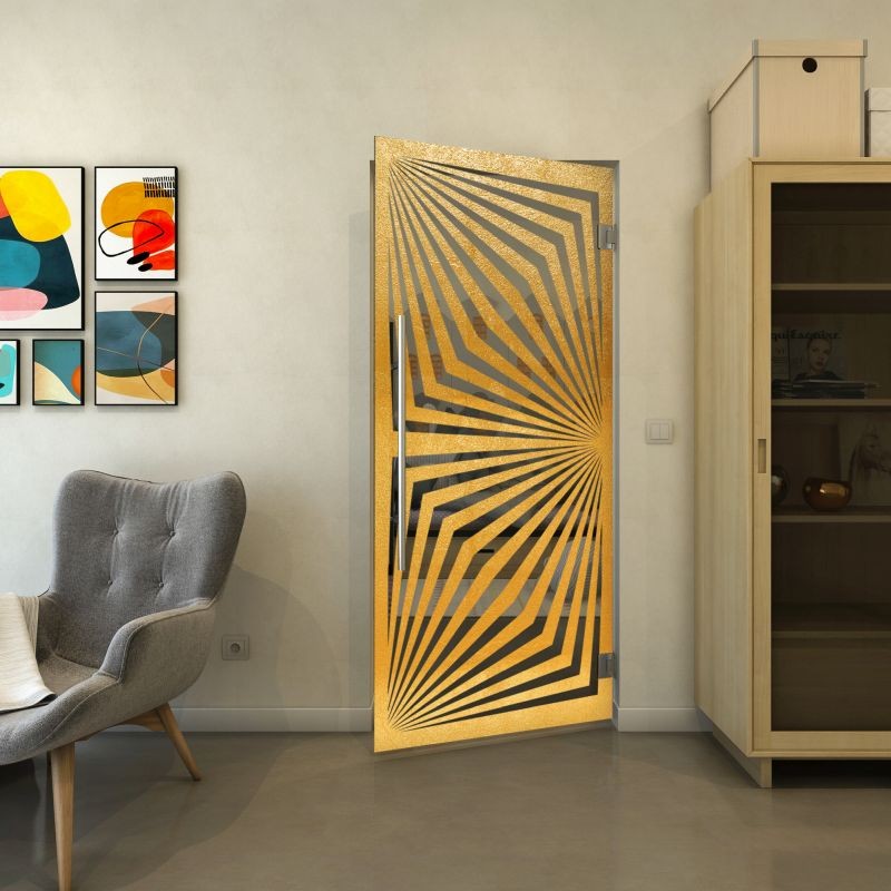 Pendeltür - Fineprint Modell 070 Gold auf Grauglas