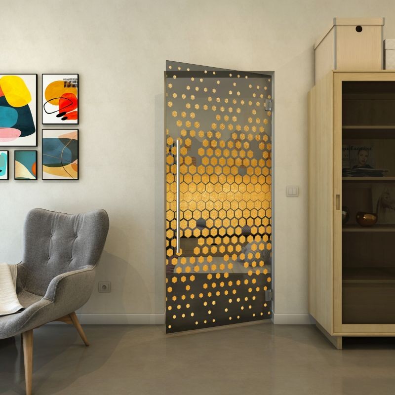 Pendeltür - Fineprint Modell 072 Gold auf Grauglas