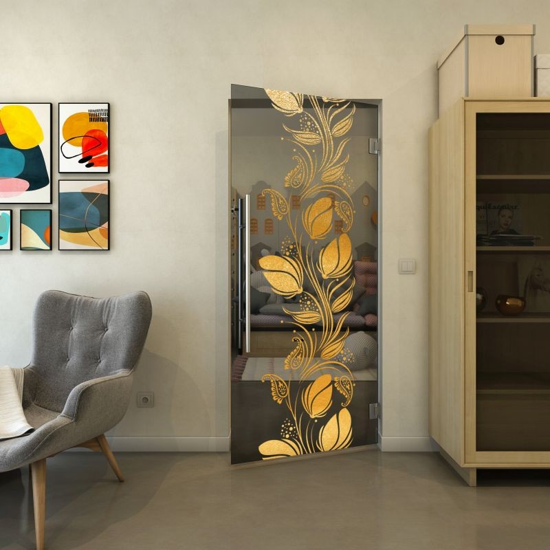 Pendeltür - Fineprint Modell 086 Gold auf Grauglas