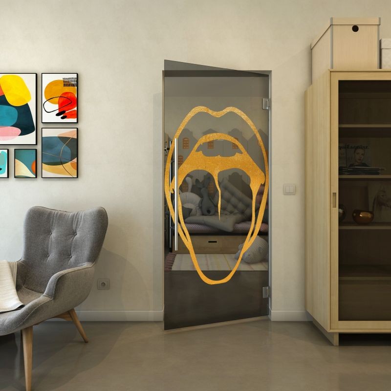 Pendeltür - Fineprint Modell 111 Gold auf Grauglas