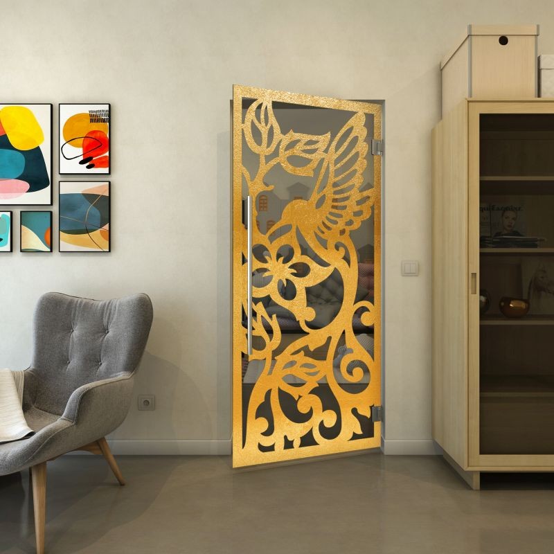 Pendeltür - Fineprint Modell 112 Gold auf Grauglas