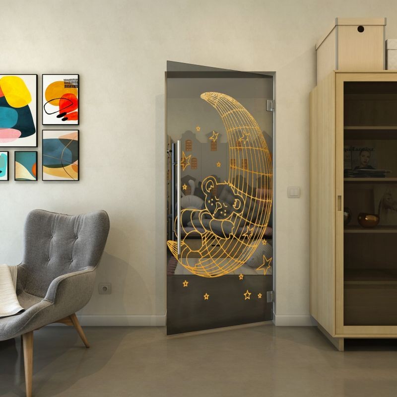 Pendeltür - Fineprint Modell 113 Gold auf Grauglas