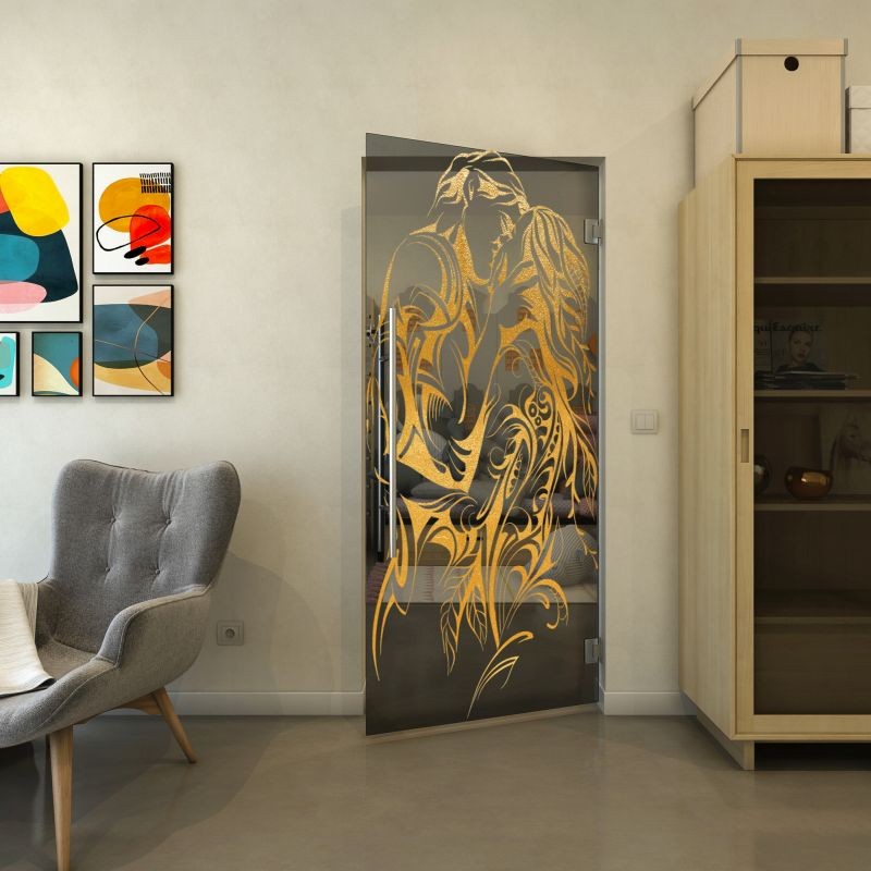 Pendeltür - Fineprint Modell 116 Gold auf Grauglas
