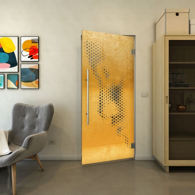 Pendeltür - Fineprint Modell 120 Gold auf Grauglas