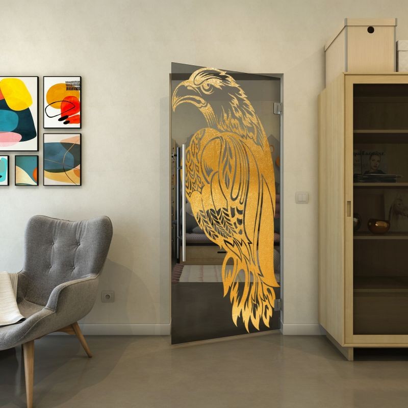 Pendeltür - Fineprint Modell 122 Gold auf Grauglas