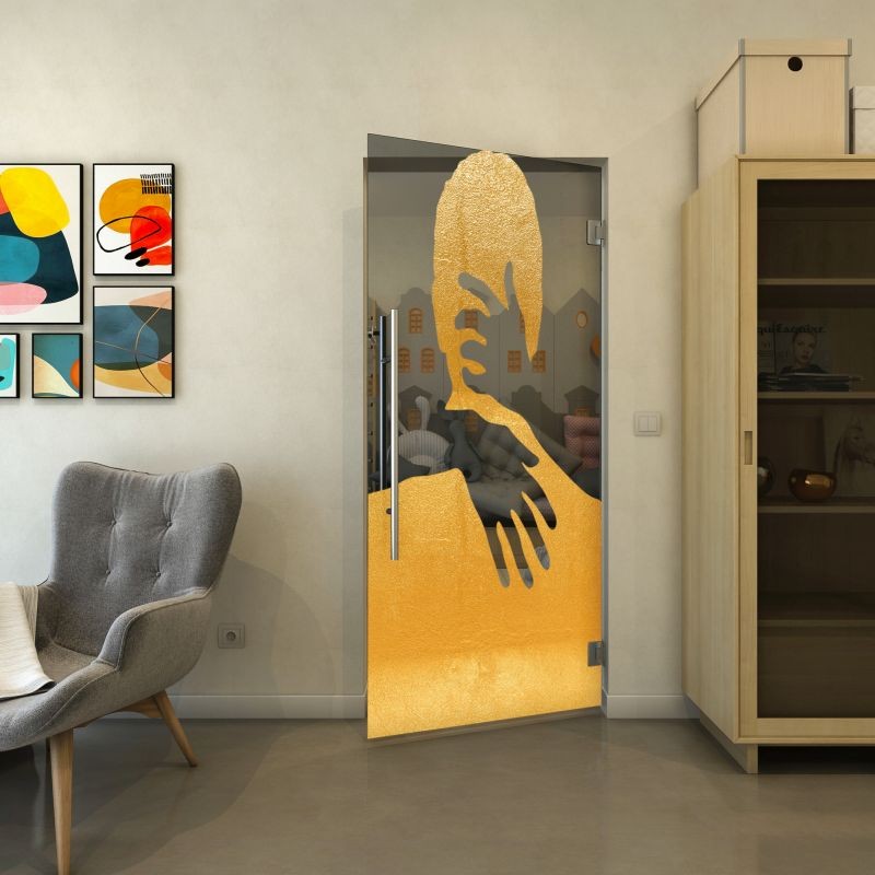 Pendeltür - Fineprint Modell 124 Gold auf Grauglas