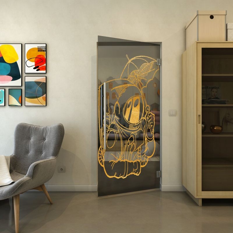 Pendeltür - Fineprint Modell 126 Gold auf Grauglas