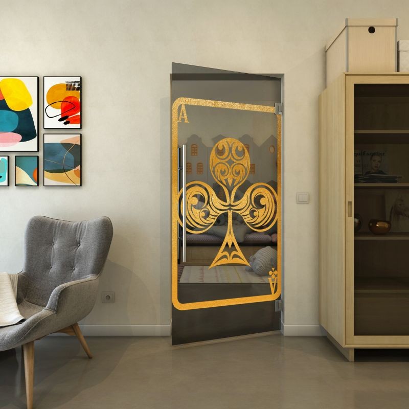 Pendeltür - Fineprint Modell 135 Gold auf Grauglas