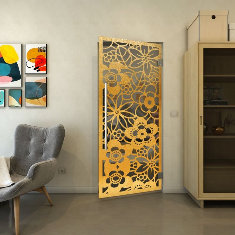 Pendeltür - Fineprint Modell 149 Gold auf Grauglas